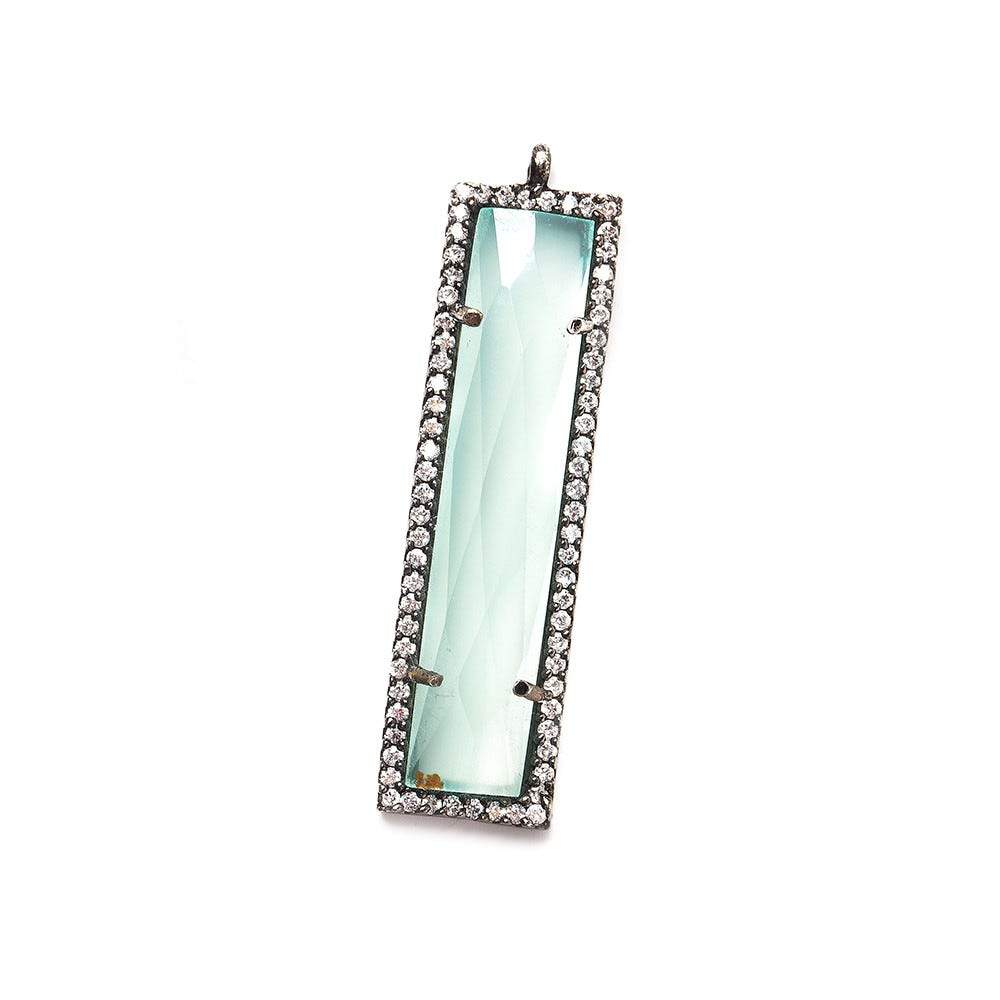 39x10.5mm Black Gold Bezel CZ & Seafoam Blue Chalcedony Bar 1 ring Pendant 1 piece - Beadsofcambay.com