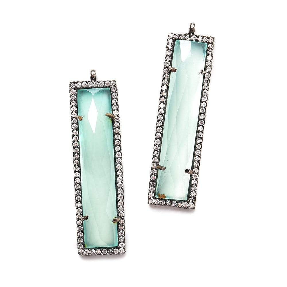 39x10.5mm Black Gold Bezel CZ & Seafoam Blue Chalcedony Bar 1 ring Pendant 1 piece - Beadsofcambay.com