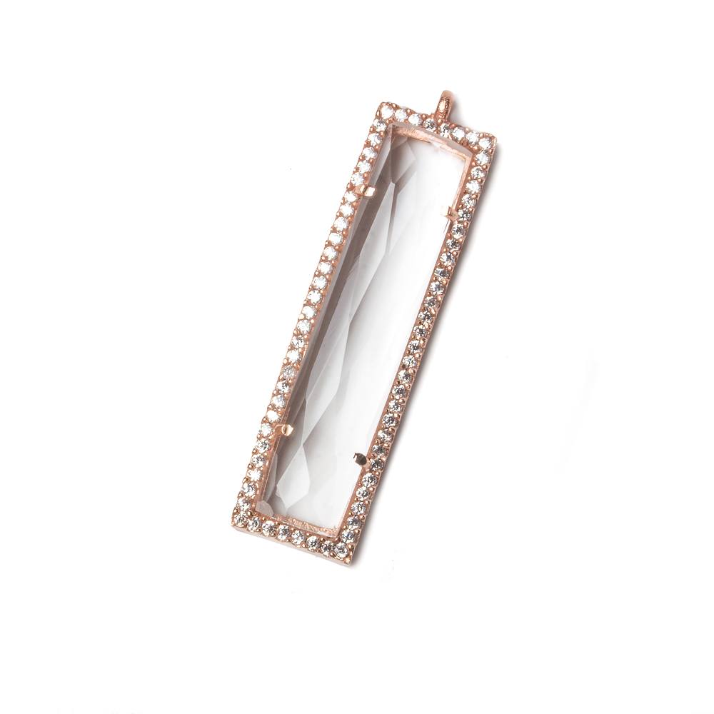 39x10.5mm Rose Gold Bezel CZ and Crystal Quartz Bar 1 ring Pendant 1 piece - Beadsofcambay.com