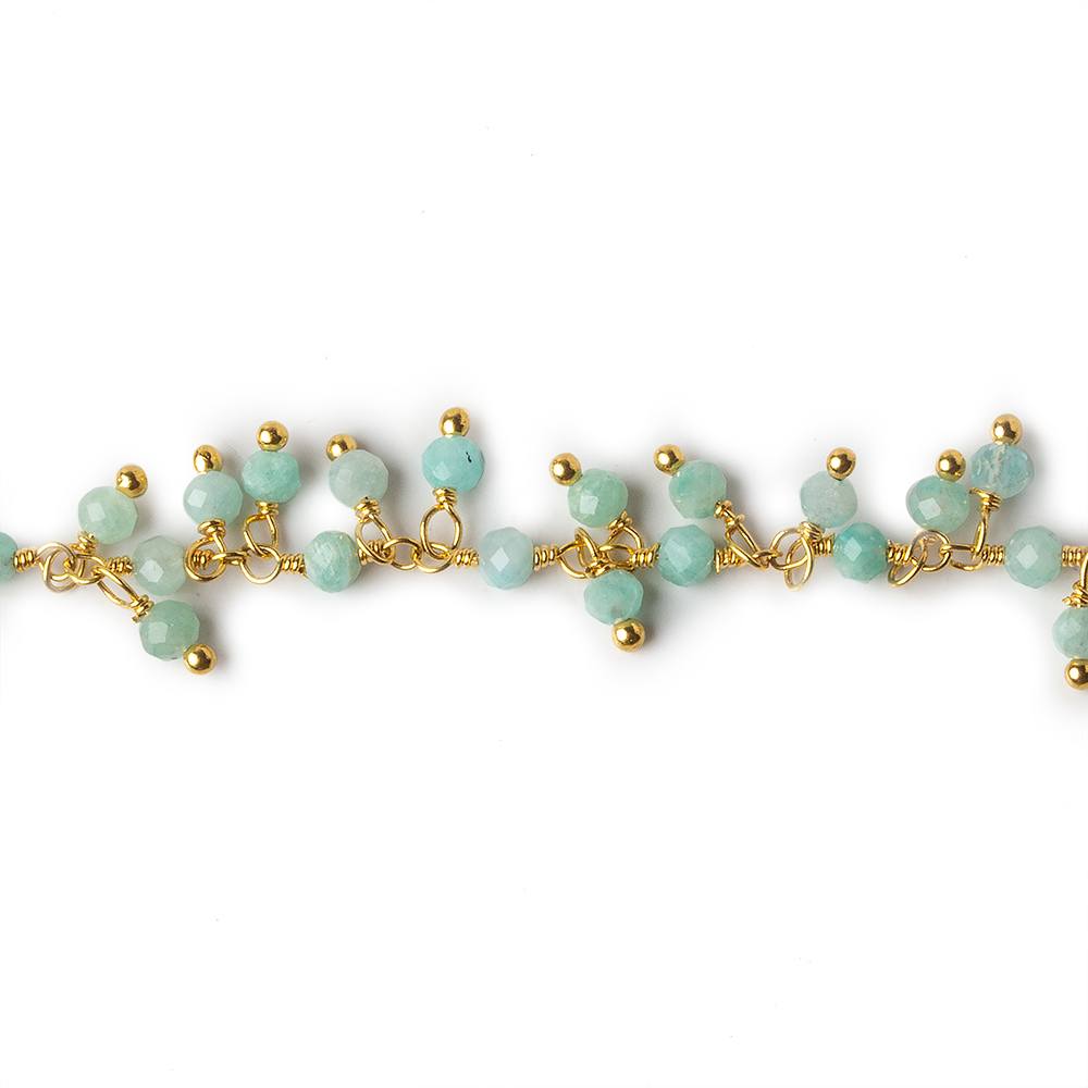 3mm Amazonite micro faceted round Gold plated Dangling Chain by the foot - Beadsofcambay.com