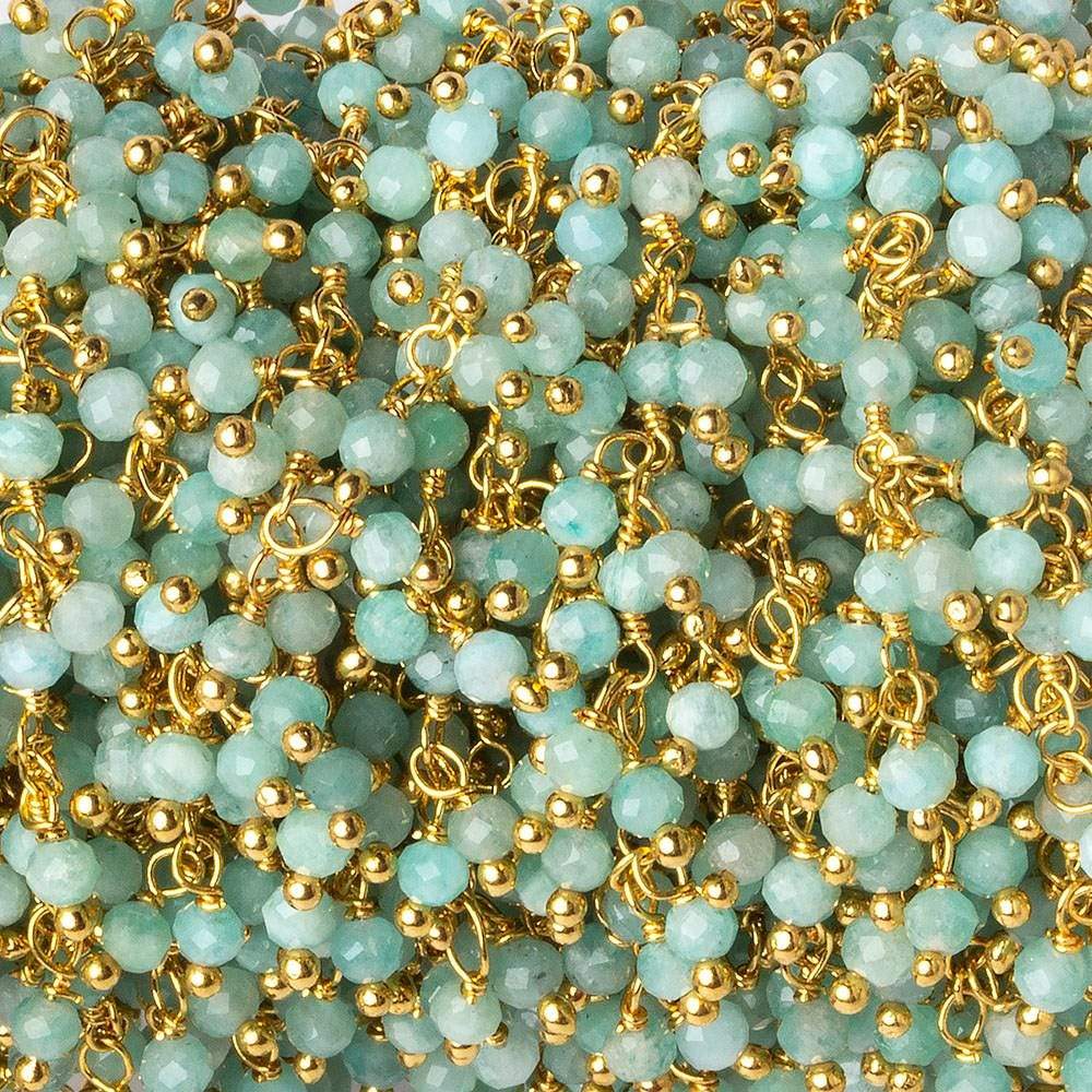 3mm Amazonite micro faceted round Gold plated Dangling Chain by the foot - Beadsofcambay.com