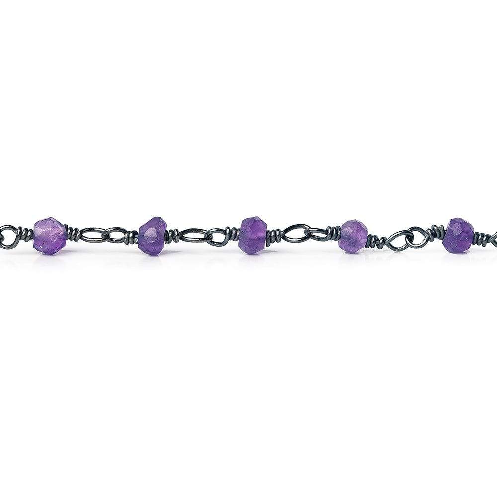 3mm Amethyst faceted rondelle Black Gold plated Chain by the foot 36 pieces - Beadsofcambay.com