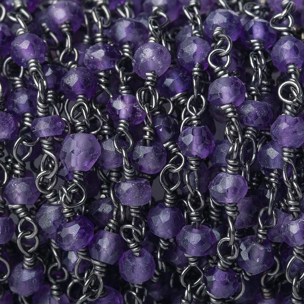 3mm Amethyst faceted rondelle Black Gold plated Chain by the foot 36 pieces - Beadsofcambay.com