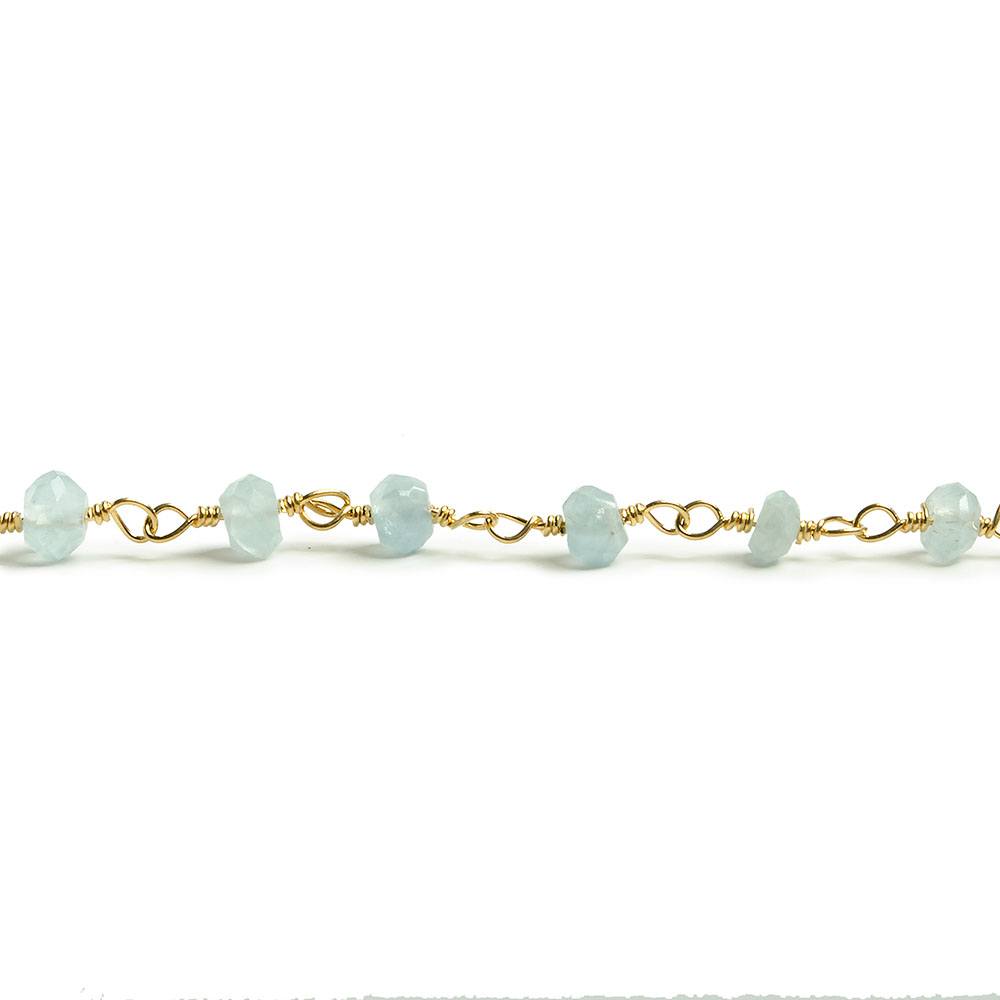 3mm Aquamarine faceted rondelle Gold plated Chain by the foot 34 pieces - Beadsofcambay.com