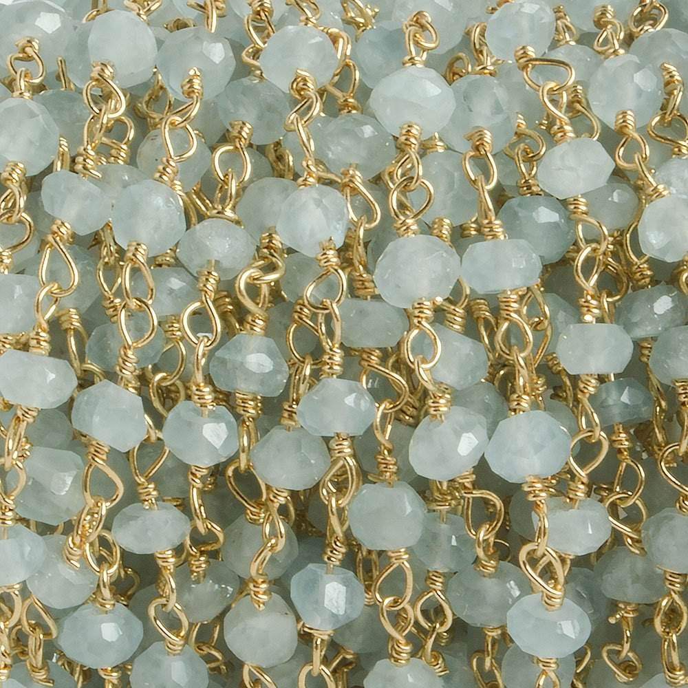 3mm Aquamarine faceted rondelle Gold plated Chain by the foot 34 pieces - Beadsofcambay.com