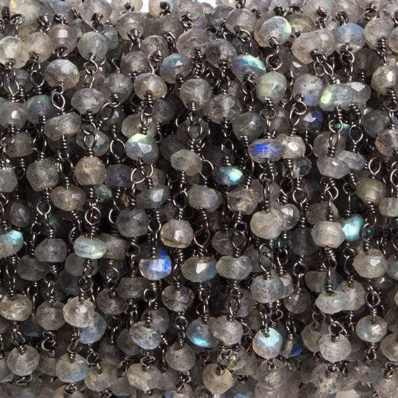 3mm Labradorite faceted rondelle Black Gold Chain by the foot 36 pieces - Beadsofcambay.com