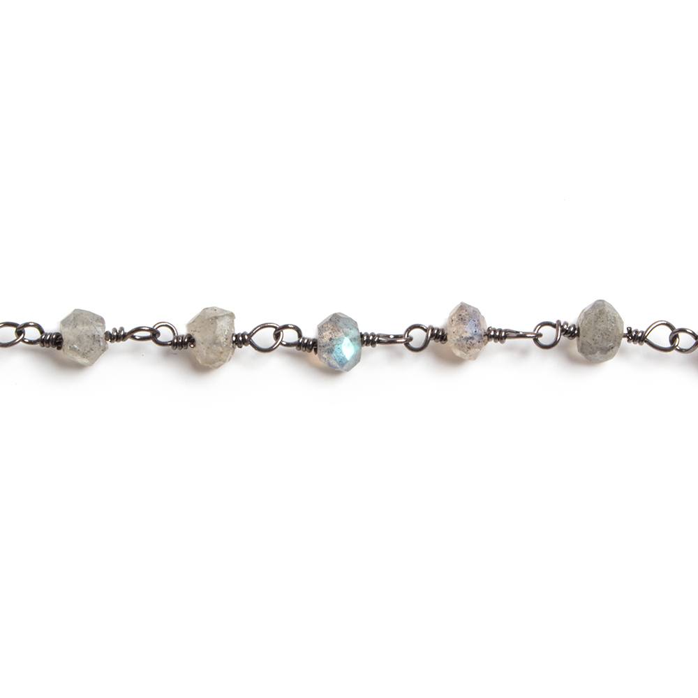 3mm Labradorite faceted rondelle Black Gold Chain by the foot 36 pieces - Beadsofcambay.com