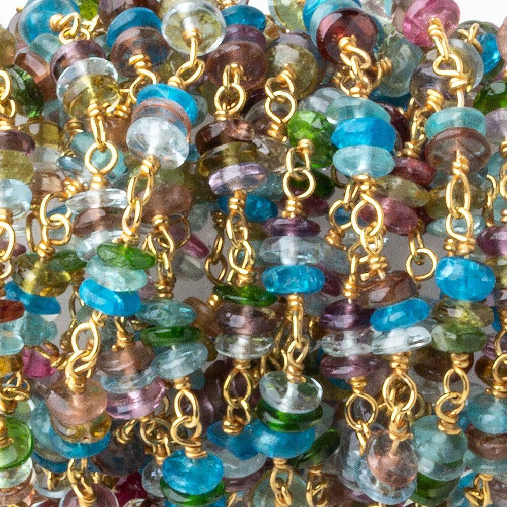 3mm Multi Gemstone plain rondelle clusters Gold Chain by the foot 99 beads - Beadsofcambay.com