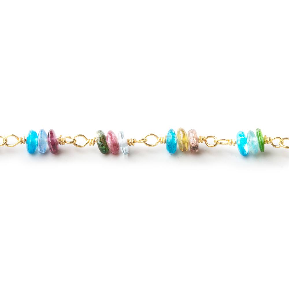 3mm Multi Gemstone plain rondelle clusters Gold Chain by the foot 99 beads - Beadsofcambay.com