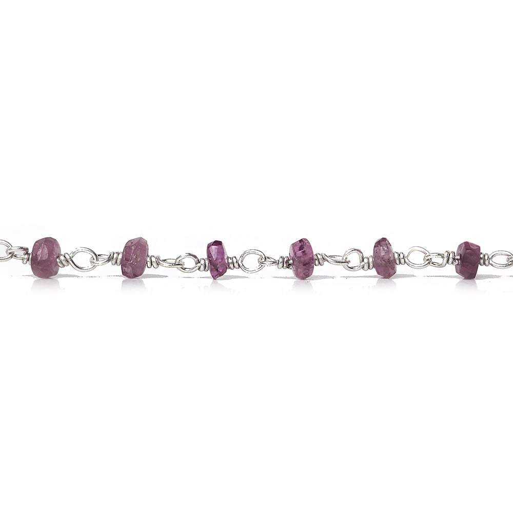 3mm Pink Tourmaline faceted rondelle .925 Silver Chain by the foot 50 pieces - Beadsofcambay.com