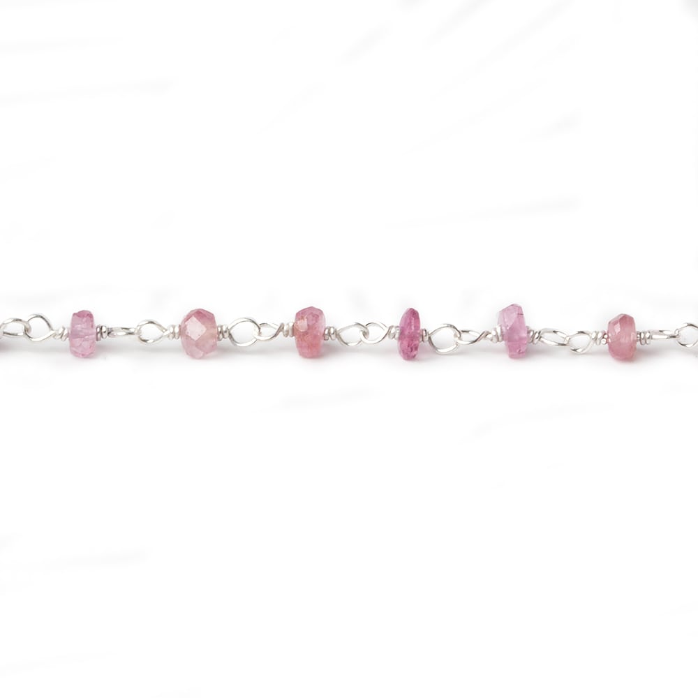 3mm Pink Tourmaline faceted rondelle Silver .925 Chain by the foot 48 pcs - Beadsofcambay.com