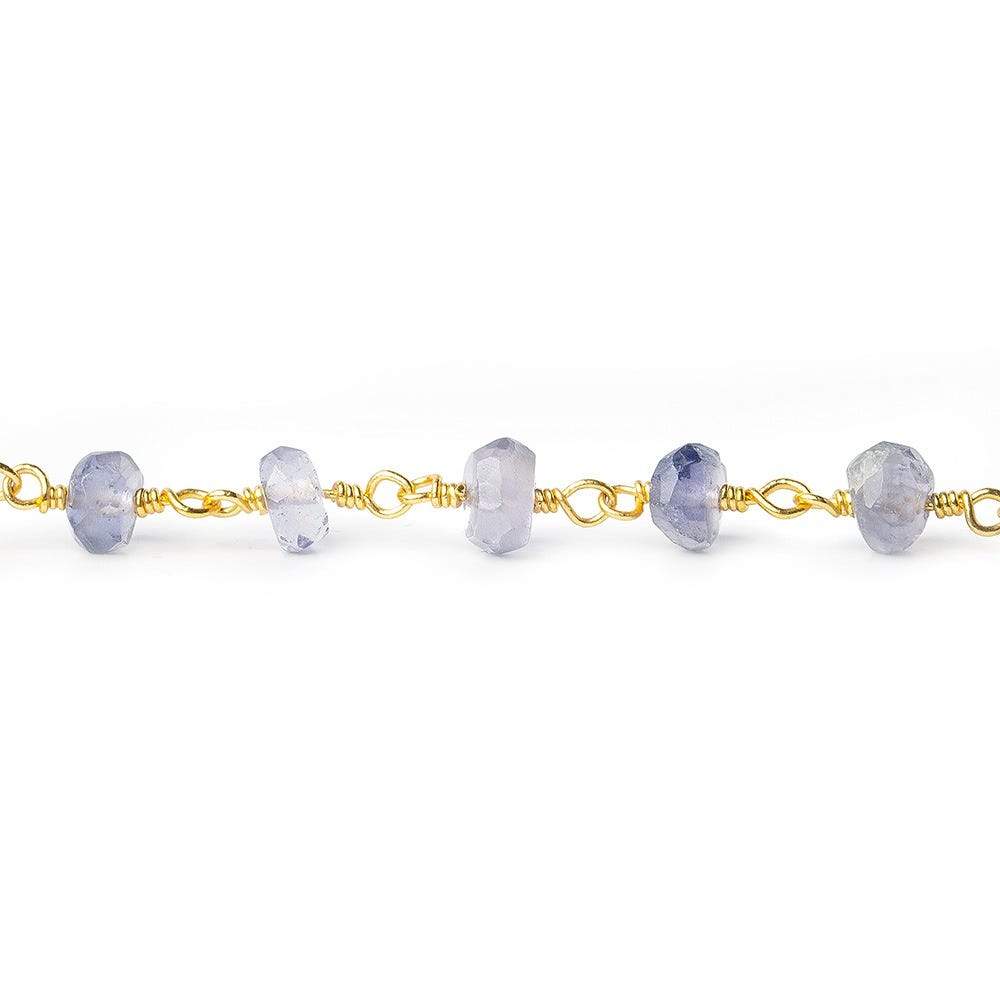 4 -5mm Iolite Faceted Rondelle Gold plated Chain by the foot - Beadsofcambay.com