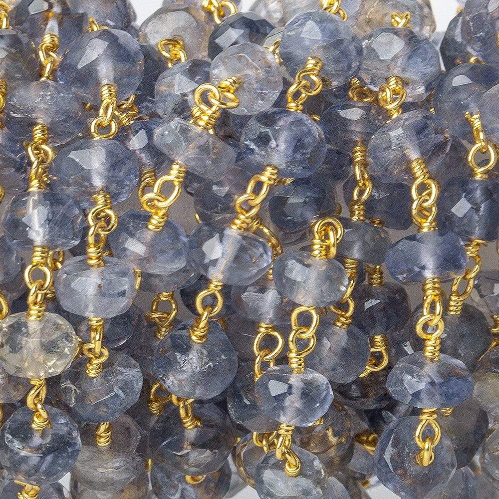 4 -5mm Iolite Faceted Rondelle Gold plated Chain by the foot - Beadsofcambay.com