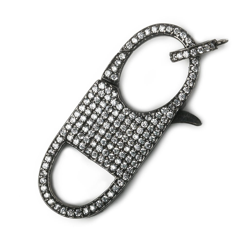 40x16mm Black Gold .925 Silver CZ Oval Lobster Clasp with CZ Ring 1 piece - Beadsofcambay.com