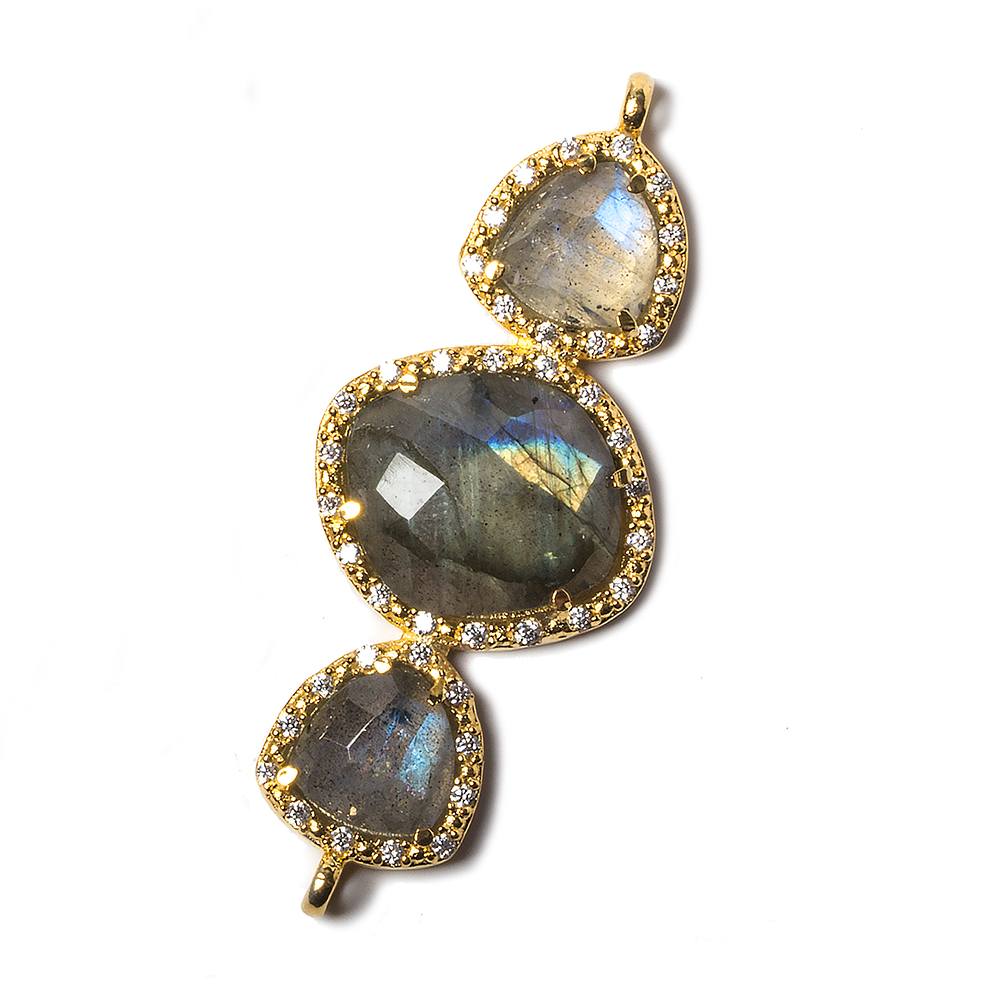 40x18mm Gold Bezel CZ & Labradorite 3 Nugget Connector 1 focal bead - Beadsofcambay.com