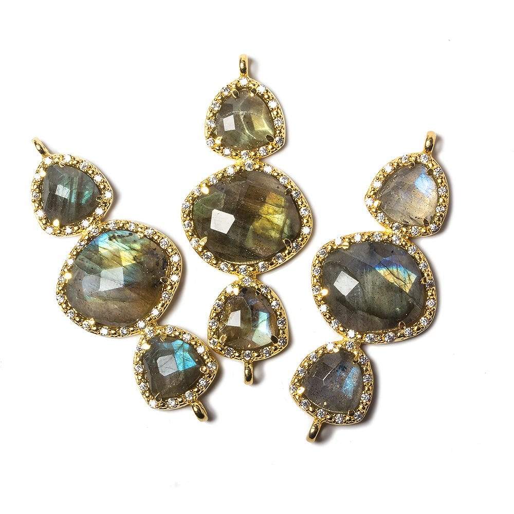 40x18mm Gold Bezel CZ & Labradorite 3 Nugget Connector 1 focal bead - Beadsofcambay.com