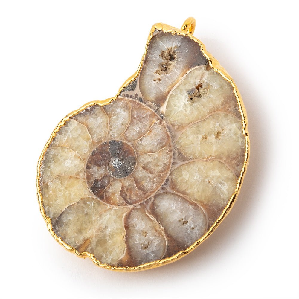 40x32mm Gold Leafed Ammonite Fossil Pendant 1 focal piece - Beadsofcambay.com