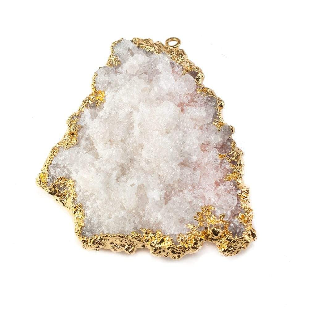 40x39mm 22kt Gold Leaf Edged Calcite Mineral Crystal Pendant 1 piece - Beadsofcambay.com