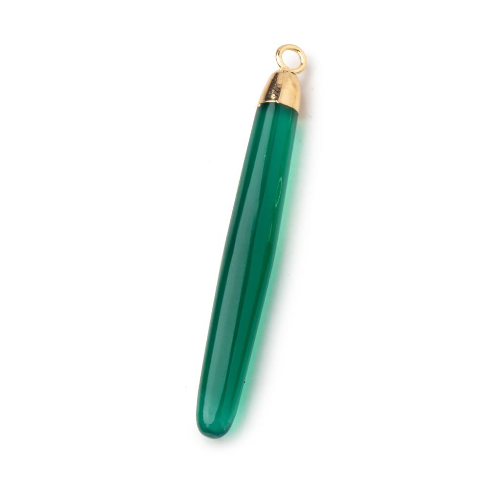 40x5mm Gold Leafed Green Onyx Plain Tube Pendant 1 piece - Beadsofcambay.com