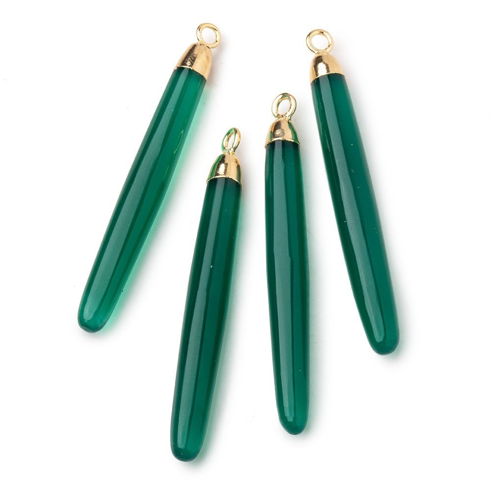 40x5mm Gold Leafed Green Onyx Plain Tube Pendant 1 piece - Beadsofcambay.com