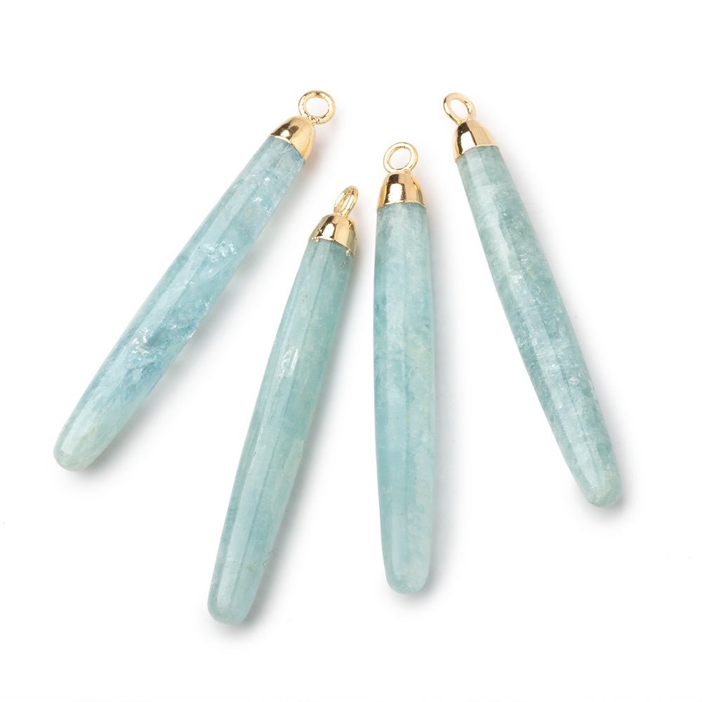 40x5mm Gold Leafed Milky Aquamarine Plain Tube Pendant 1 piece - Beadsofcambay.com