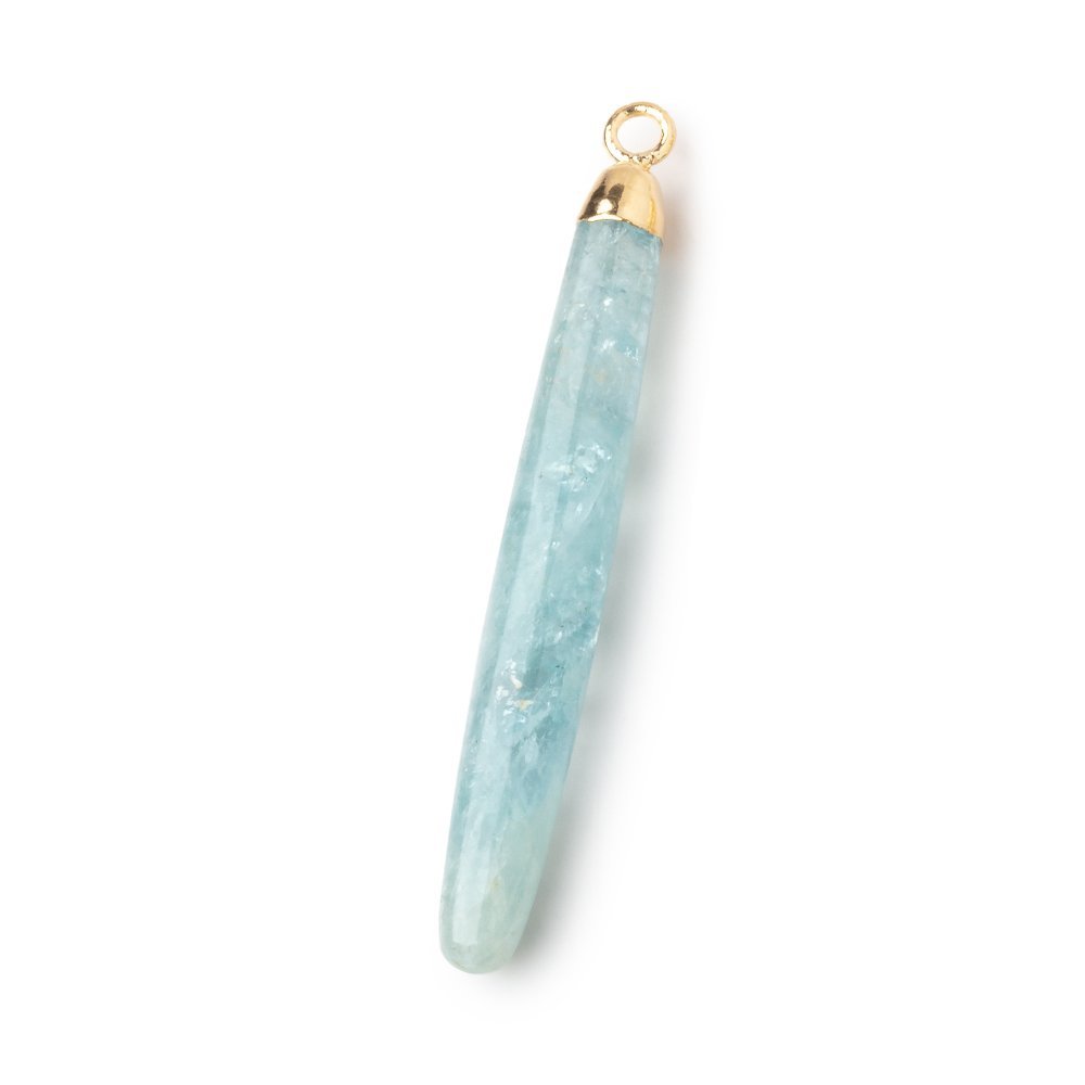 40x5mm Gold Leafed Milky Aquamarine Plain Tube Pendant 1 piece - Beadsofcambay.com