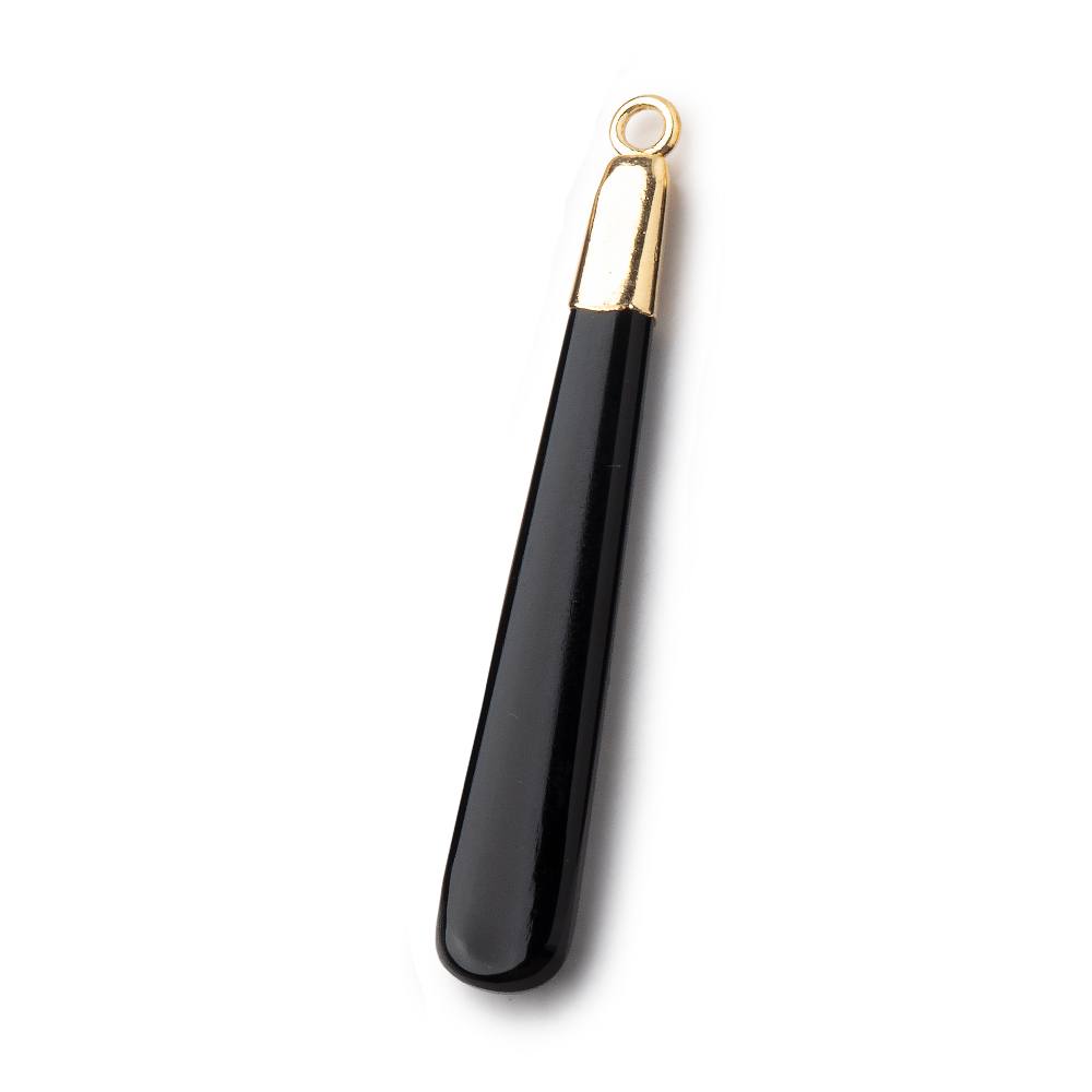 40x6mm Gold Leafed Black Onyx Plain Pear Pendant 1 piece - Beadsofcambay.com