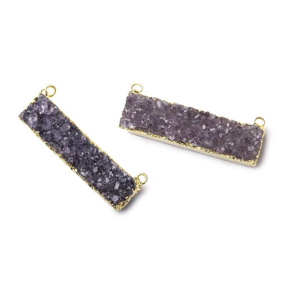 40x8mm Gold Leaf Edged Amethyst Drusy East West Bar Connector 1 piece - Beadsofcambay.com