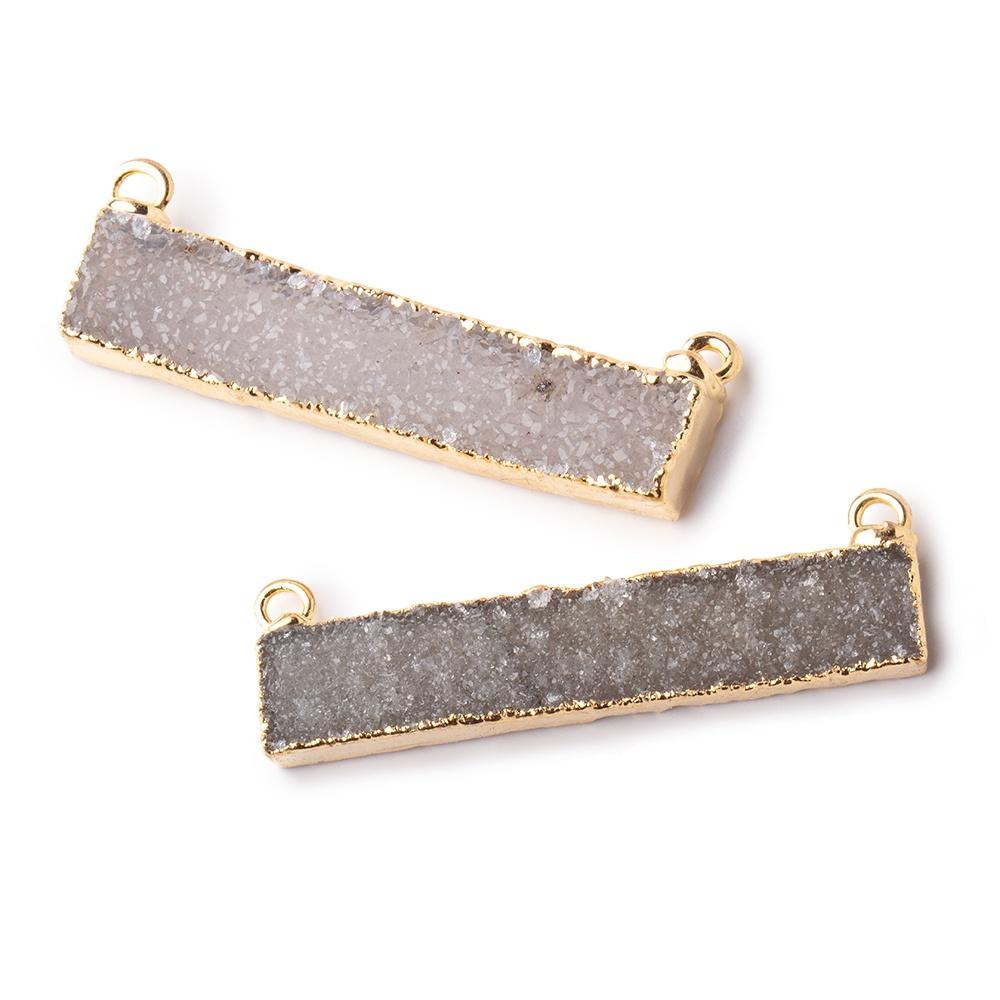 40x8mm Gold Leaf Edged Light Smoky Quartz Drusy East West Bar Connector 1 piece - Beadsofcambay.com