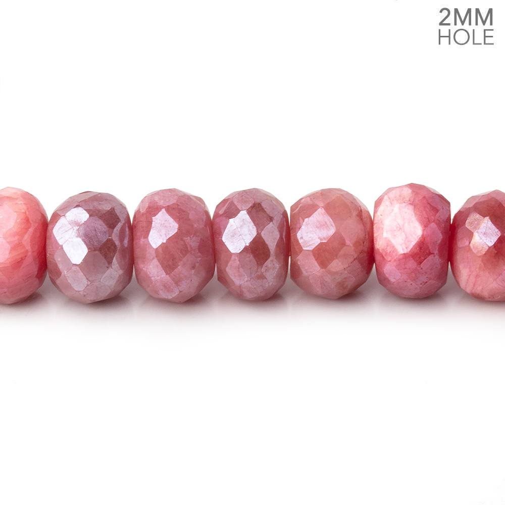 8mm Mystic Dark Pink Moonstone 2mm Large Hole Faceted Rondelles 8 inch 36 pcs - BeadsofCambay.com