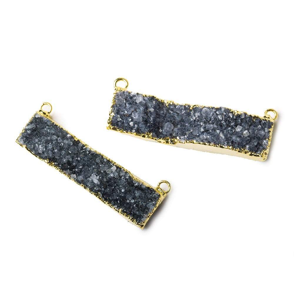 41x11mm 22kt Gold Leafed Grey Quartz Drusy East West Connector 1 Focal Bead - Beadsofcambay.com