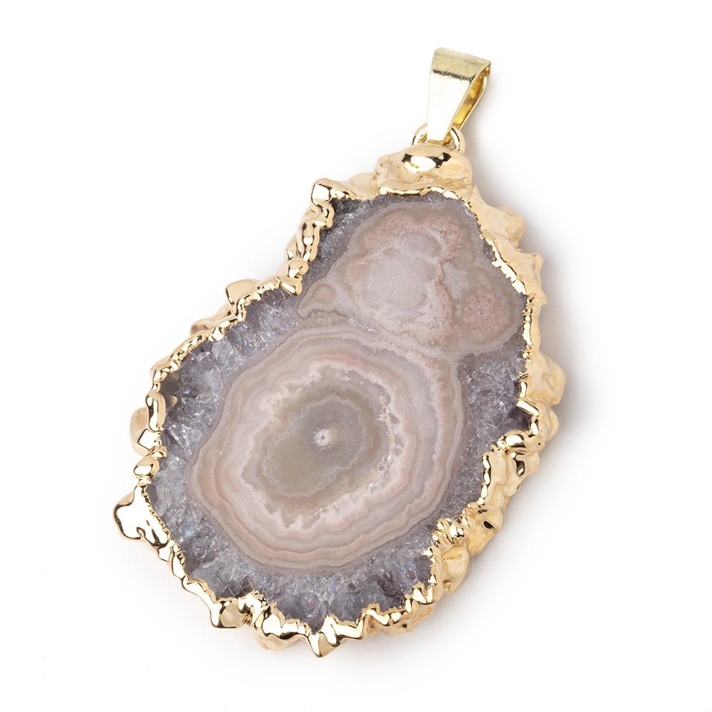 41x30mm Gold Leafed Amethyst Solar Quartz Slice Pendant 1 focal piece - Beadsofcambay.com