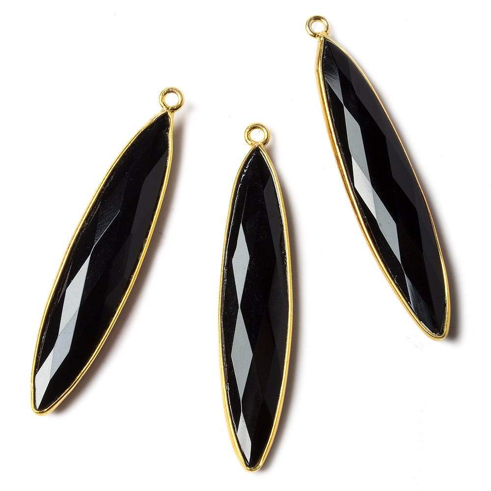 41x9x5mm Vermeil Bezel Black Chalcedony Elongated Marquise Pendant 1 pc - Beadsofcambay.com