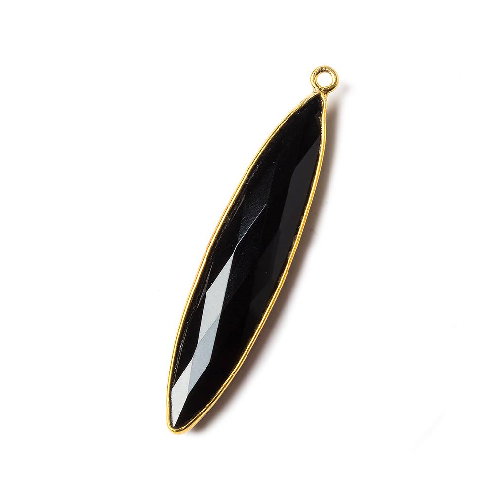 41x9x5mm Vermeil Bezel Black Chalcedony Elongated Marquise Pendant 1 pc - Beadsofcambay.com