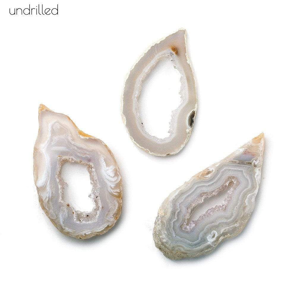 36x20mm Beige & White Color Occo Agate Slice 1 piece - BeadsofCambay.com