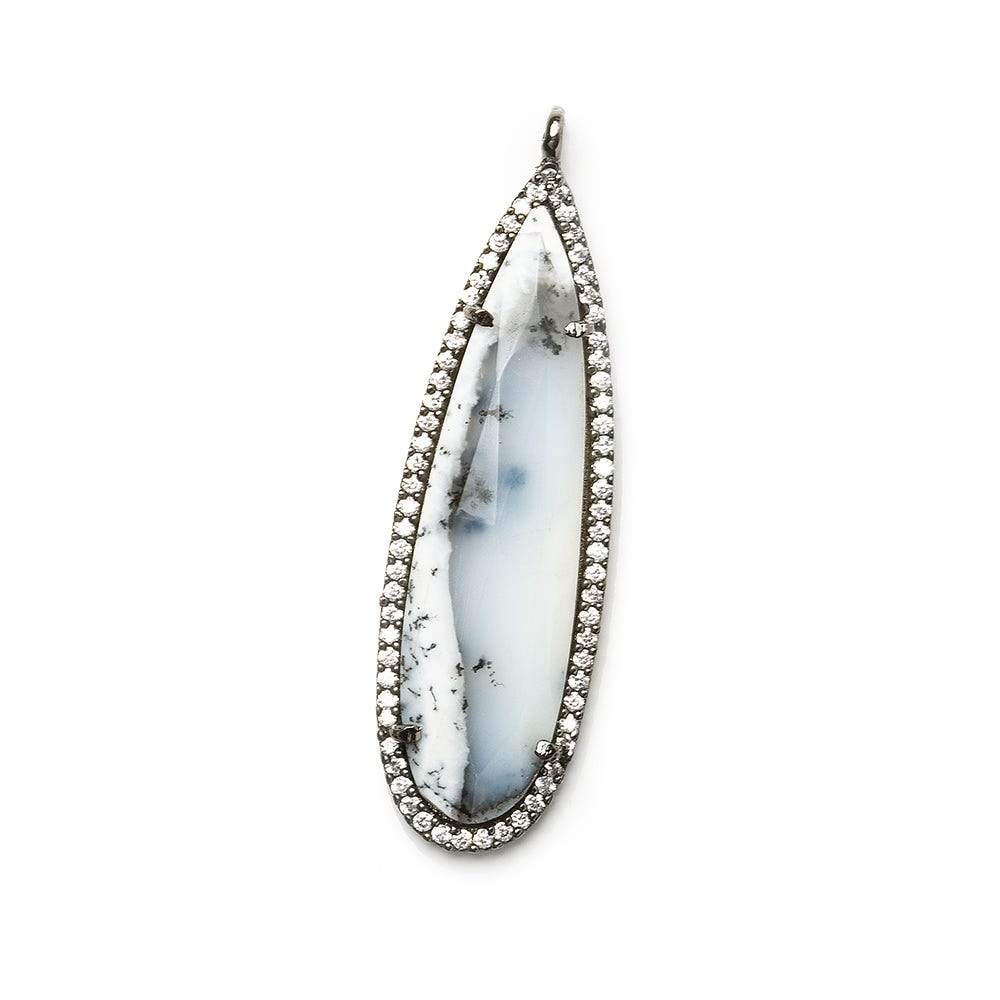 42x13mm Black Gold CZ Bezel & Dendritic Opal faceted pear Pendant 1 piece - Beadsofcambay.com