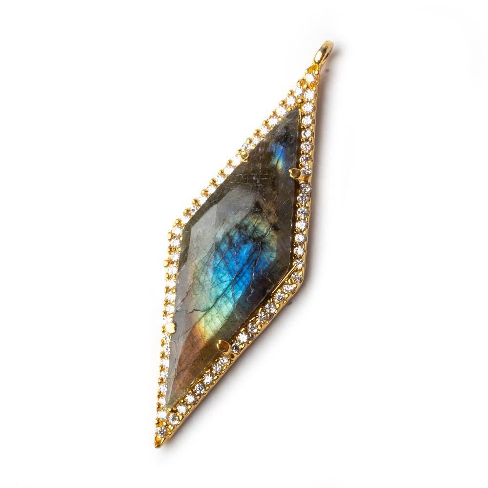 42x14mm Gold Bezel CZ & Labradorite Faceted Kite Marquise Pendant 1 focal bead - Beadsofcambay.com