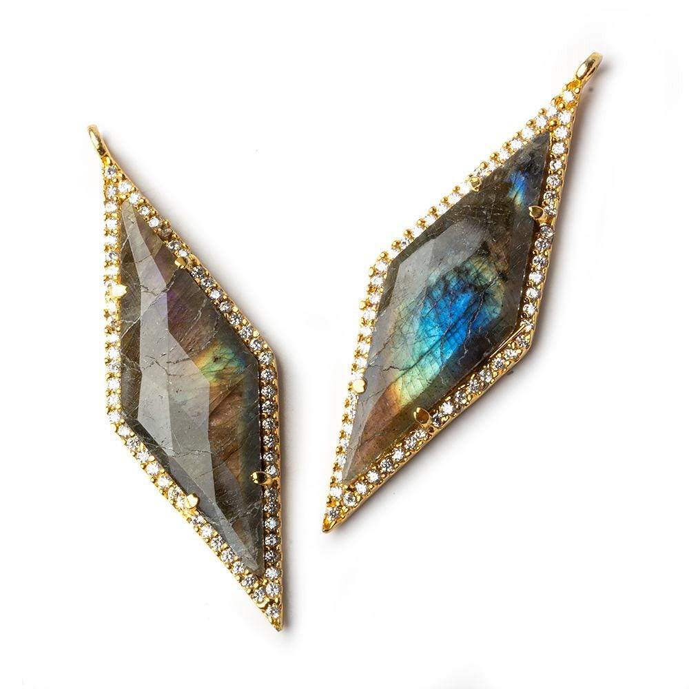 42x14mm Gold Bezel CZ & Labradorite Faceted Kite Marquise Pendant 1 focal bead - Beadsofcambay.com