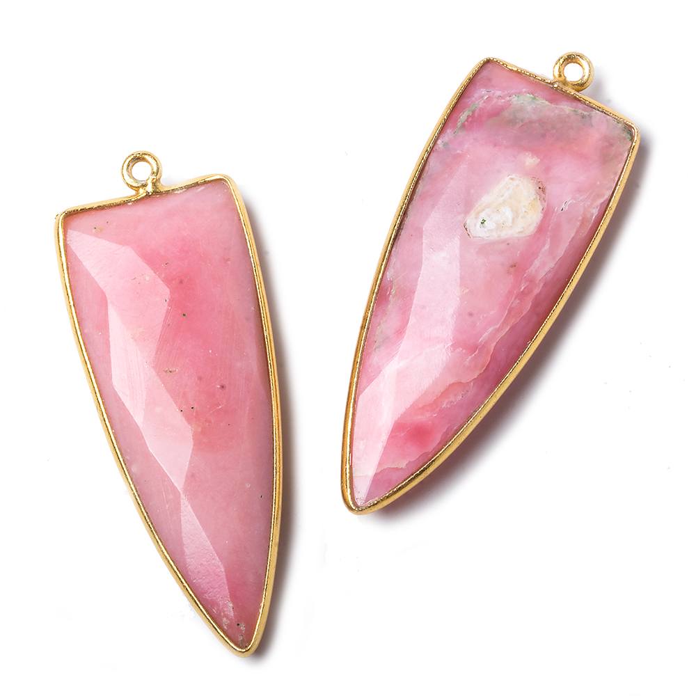 42x16mm Vermeil Bezel Pink Peruvian Opal Point 1 ring Pendant 1 piece - Beadsofcambay.com