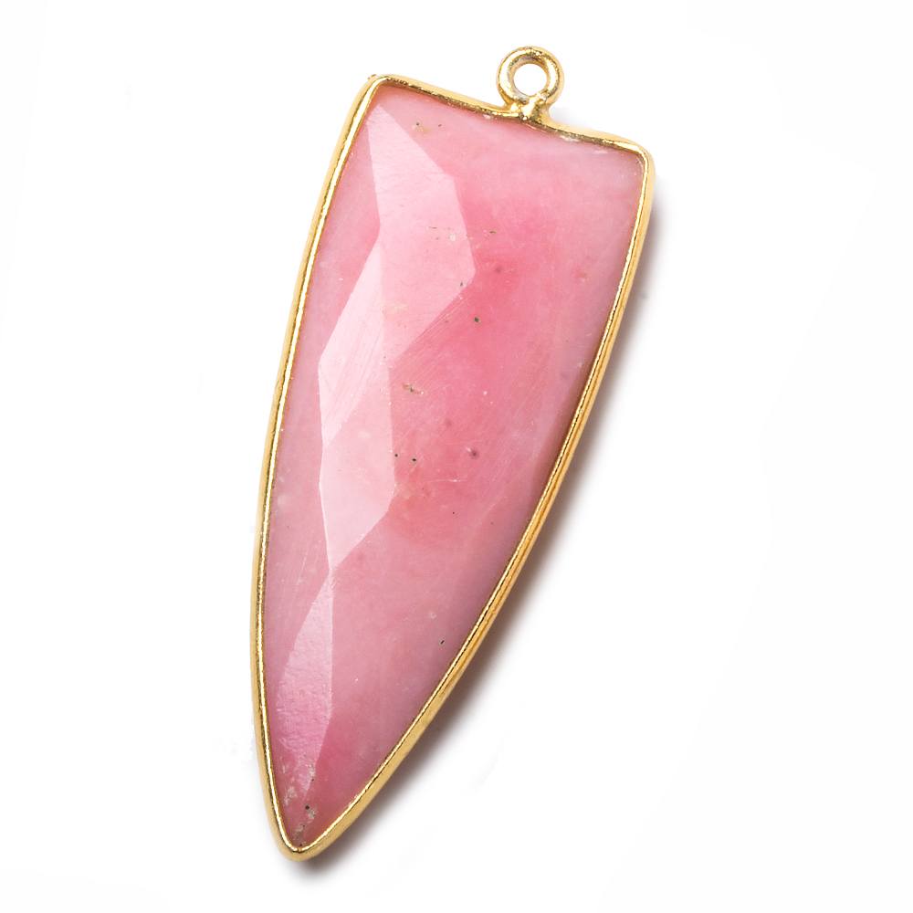 42x16mm Vermeil Bezel Pink Peruvian Opal Point 1 ring Pendant 1 piece - Beadsofcambay.com