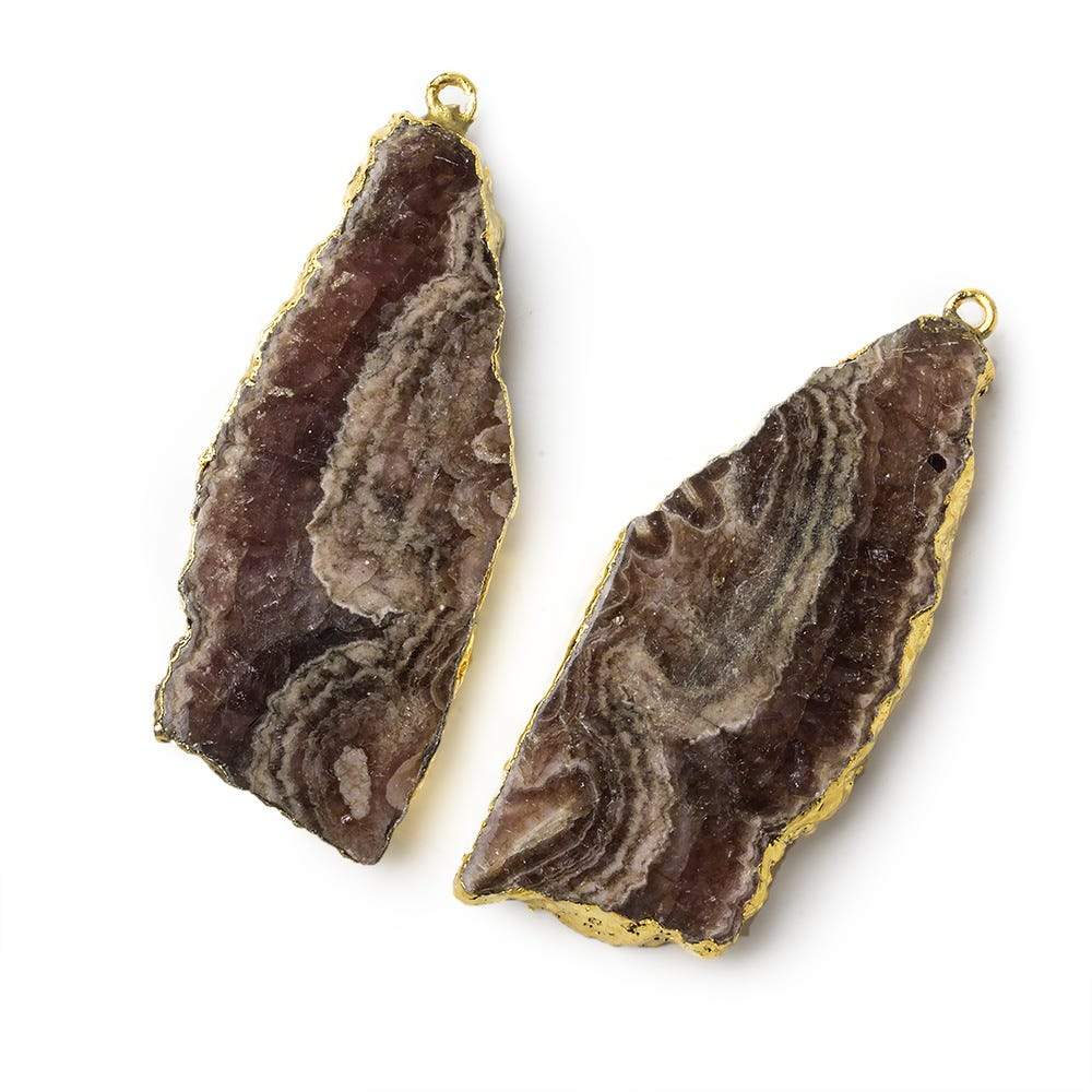 42x18-42x20mm Gold Leafed Rhodocrosite Slice Pendant Set of 2 pieces - Beadsofcambay.com