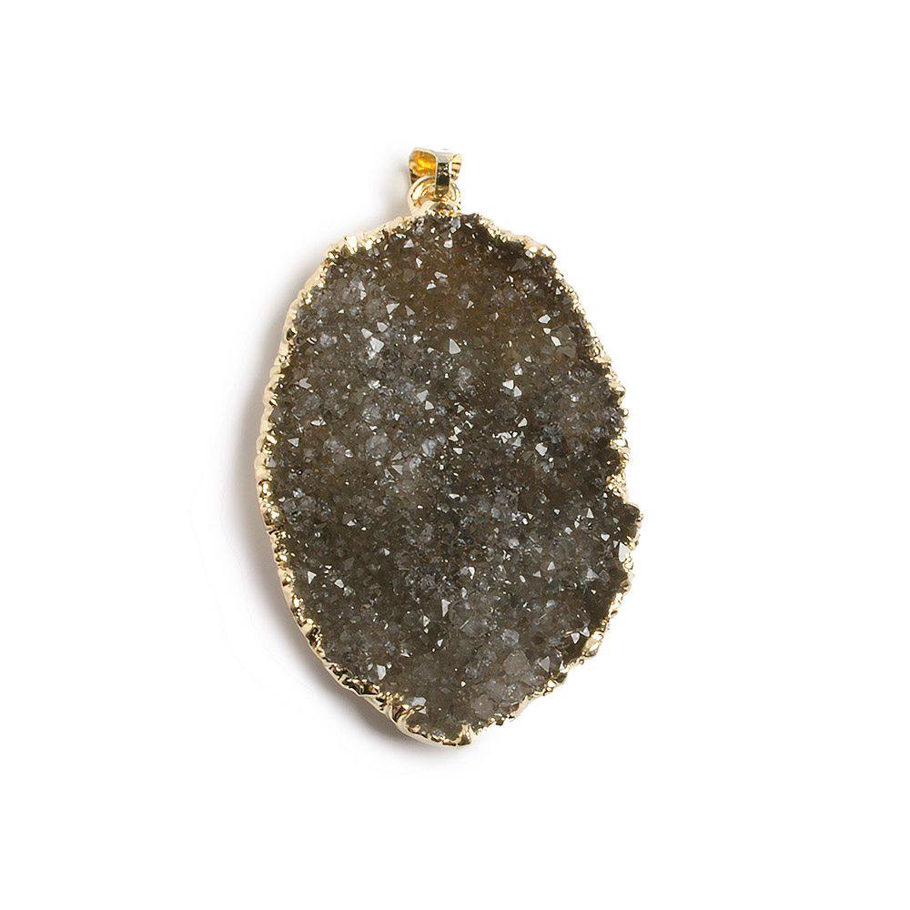 42x30mm Gold Leaf Edged rich Smoky Quartz Freeshape Drusy with Bail 1 piece - Beadsofcambay.com