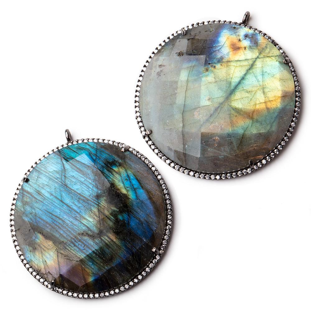 43mm Labradorite Black Gold CZ Bezel Coin Pendant 1 focal bead - Beadsofcambay.com