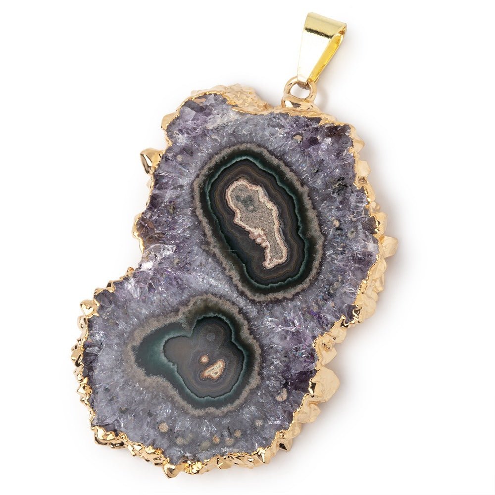 43x31mm Gold Leafed Amethyst Solar Quartz Slice Pendant 1 focal piece - Beadsofcambay.com