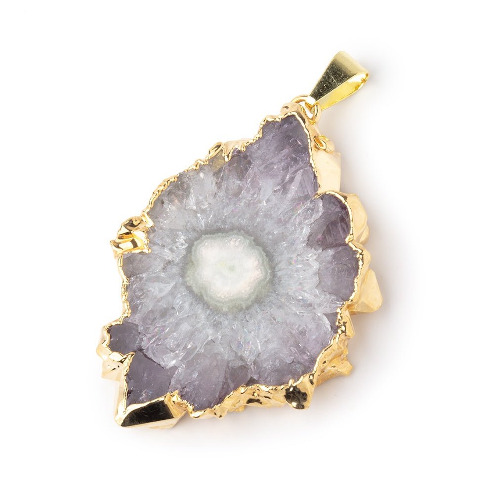 44x32mm Gold Leafed Amethyst Solar Quartz Slice Pendant 1 focal piece - Beadsofcambay.com