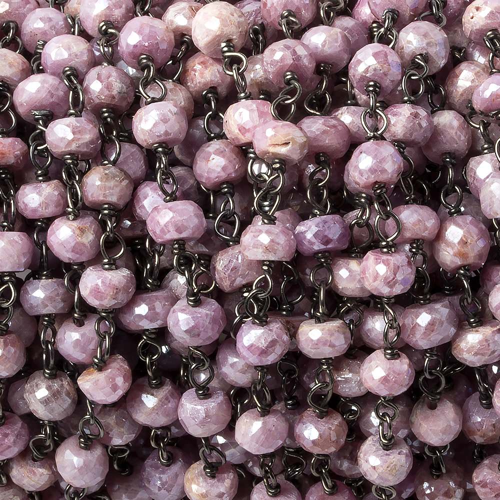 4.5mm Silverite Pink Sapphire rondelle Oxidized .925 Silver Chain by the foot 36 pieces - Beadsofcambay.com