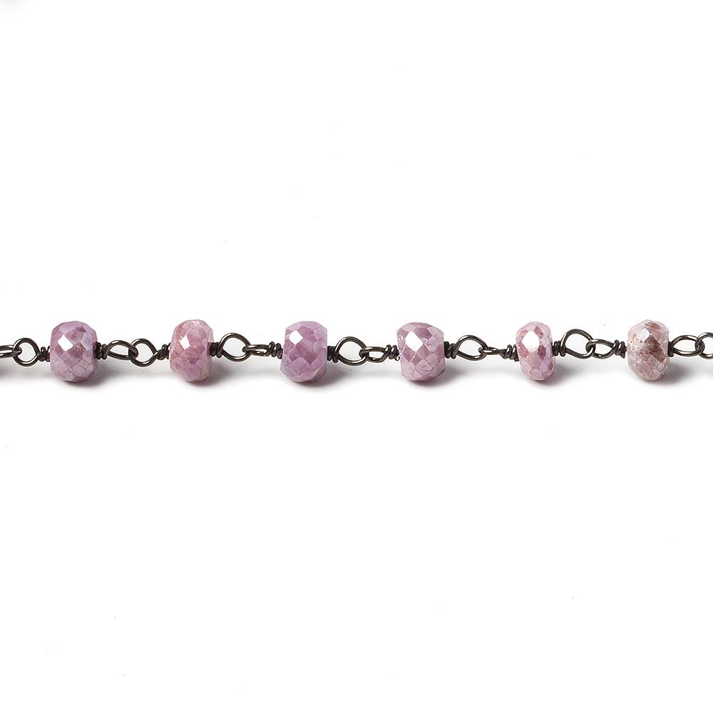 4.5mm Silverite Pink Sapphire rondelle Oxidized .925 Silver Chain by the foot 36 pieces - Beadsofcambay.com