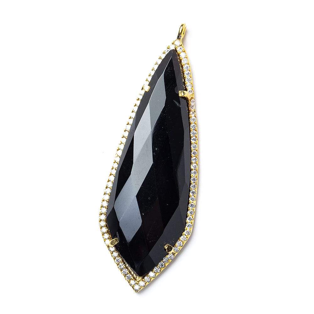 48x18mm Vermeil Bezel CZ & Black Chalcedony Modified Shield Pendant 1 focal bead - Beadsofcambay.com