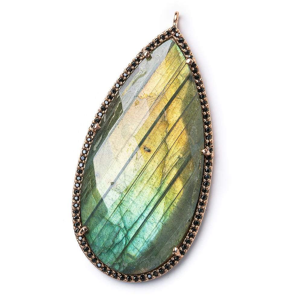 49x26mm Copper Bezel Black CZ & Labradorite faceted pear Pendant 1 piece - Beadsofcambay.com