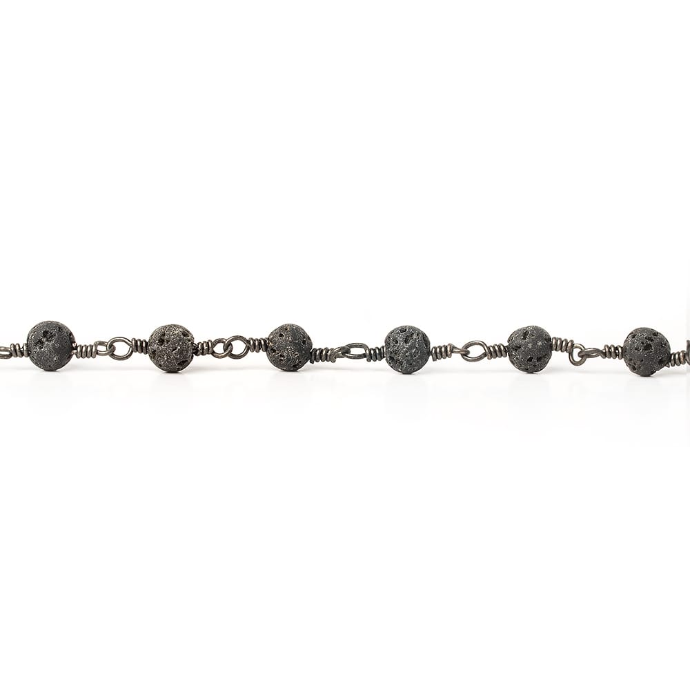 4mm Black Lava Rock Round Black Gold Chain by the foot 29 pieces - Beadsofcambay.com